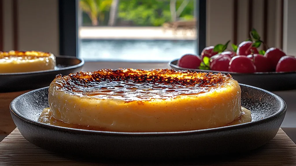 Crème brûlée with caramelized sugar topping next to a baked custard, highlighting the key differences between the two desserts.