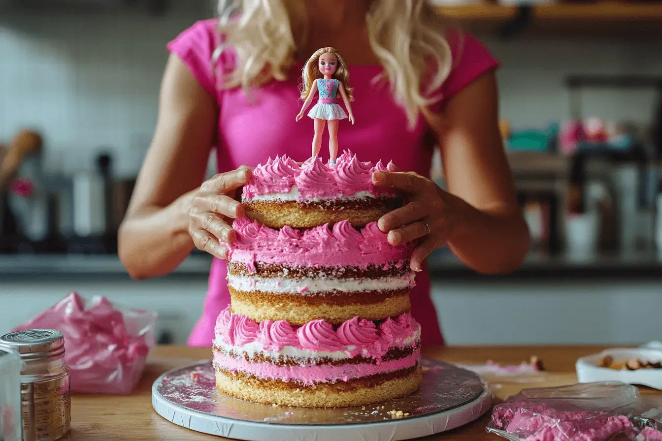 Assembling the Barbie Cake