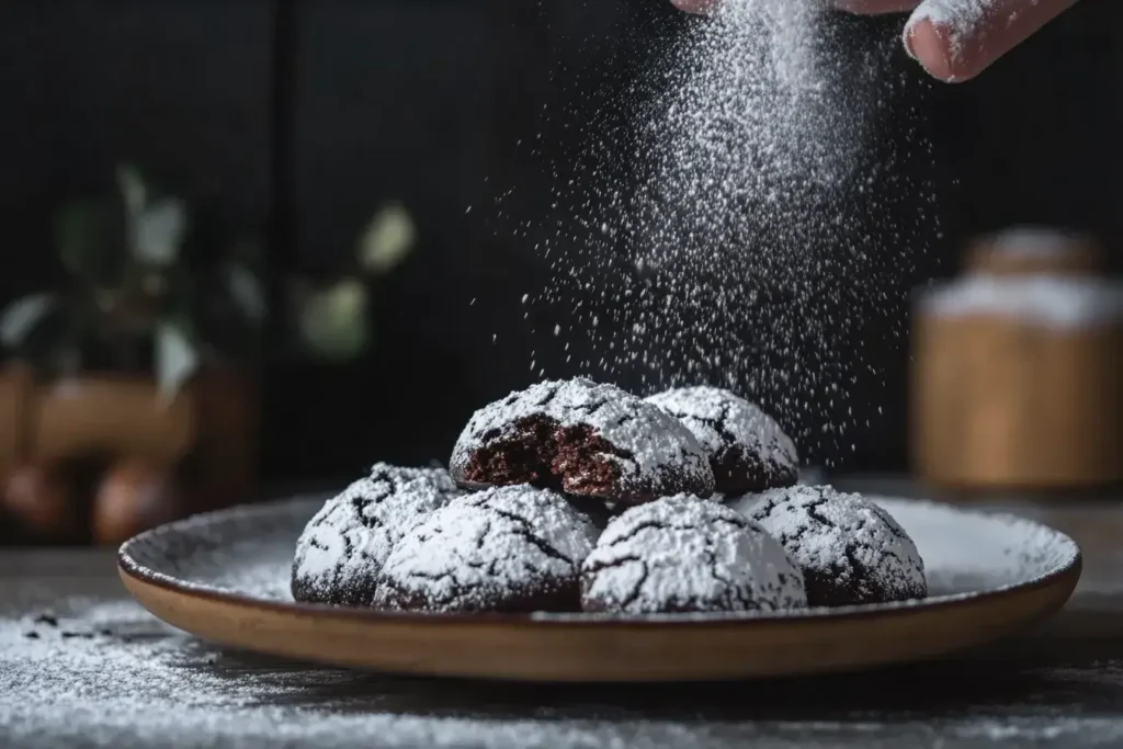 Black Cocoa Crinkle Cookies with Powdered Sugar