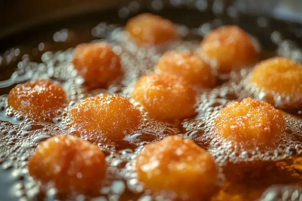 Corn Dog Nuggets Frying in Hot Oil