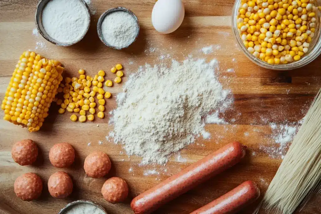 Corn Dog Nugget Ingredients on a Kitchen Counter