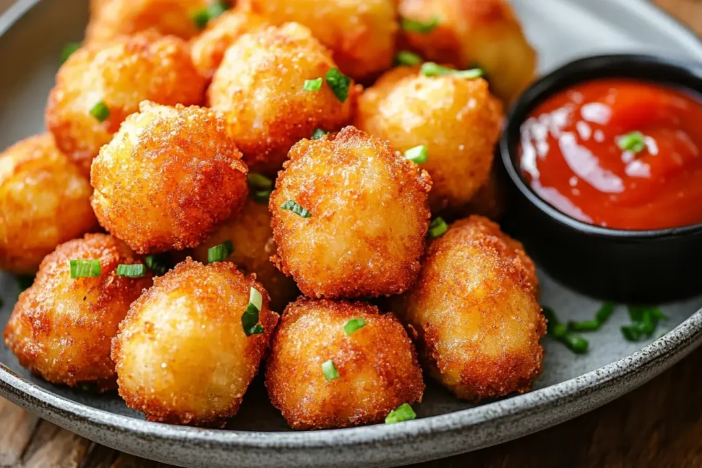 Close-up of Corn Dog Nuggets and Dipping Sauce