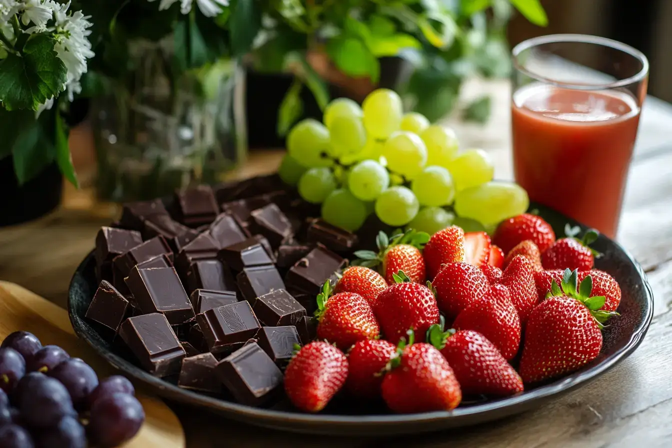 Serving Chocolate with Fruit and juice